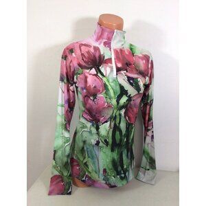 Le Galeriste Floral Top 1/2 Zip Base Layer Womens Small